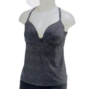 MAIDENFORM Women's Tankini Top Black Polka Dots Built-In Underwire Bra Size 36C
